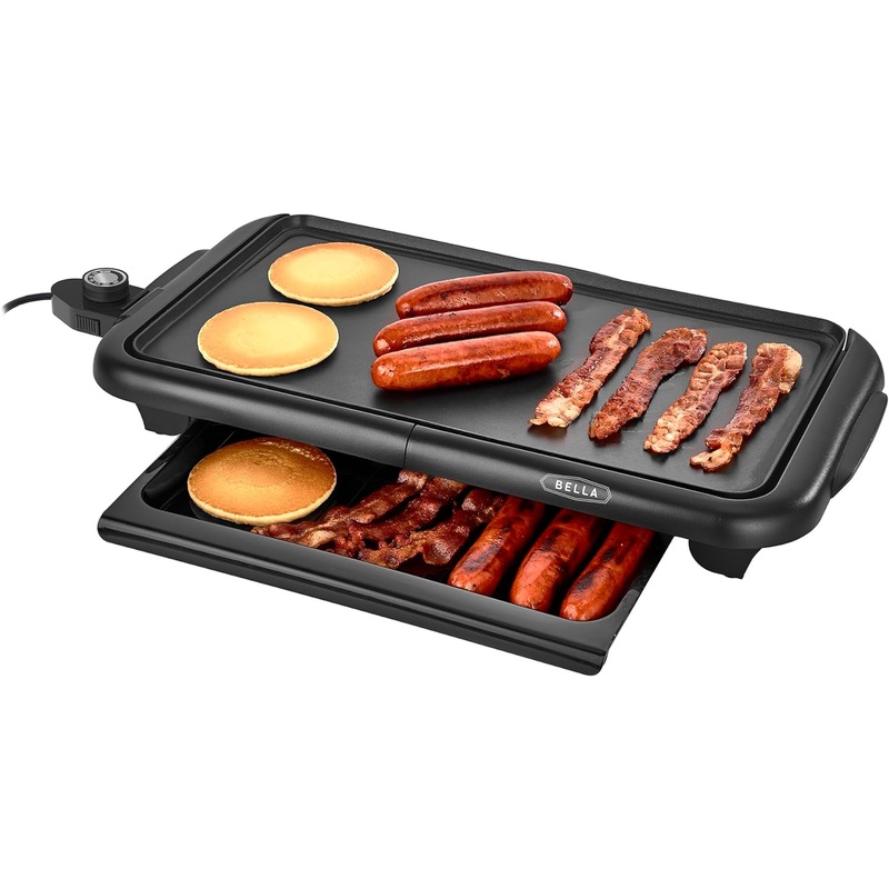 bella Electric Griddle with Warming Tray  Smokeless Indoor Grill, Nonstick Surface, Adjustable Temperature & Cool-touch Handles, 10 x 18, Copper/Black