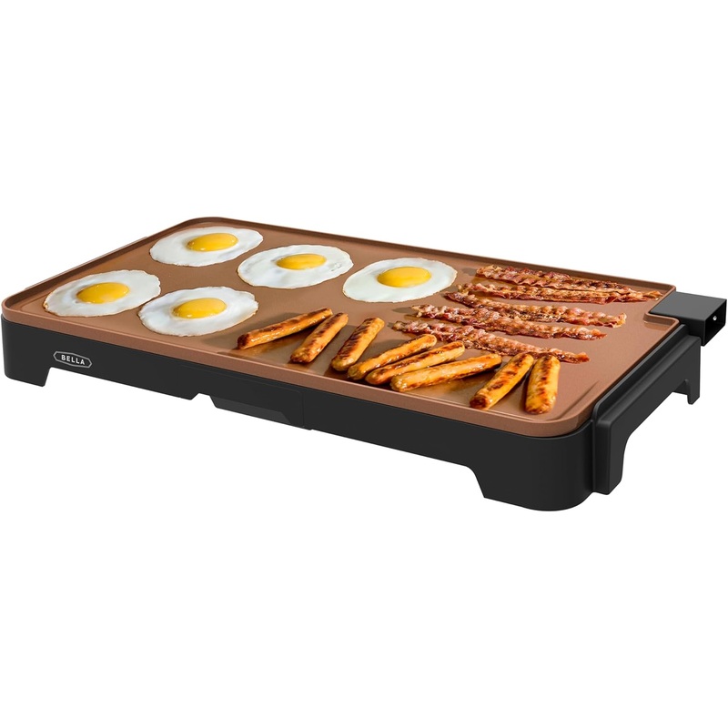 BELLA XL Electric Ceramic Titanium Griddle, Make 15 Eggs At Once, Healthy-Eco Non-stick Coating, Hassle-Free Clean Up, Large Submersible Cooking Surface, 12 x 22, Copper/Black