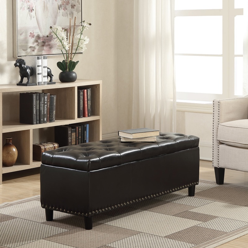 Belleze 48 Rectangular Faux Leather Storage Ottoman Bench Footrest, Large Space Footrest, Brown