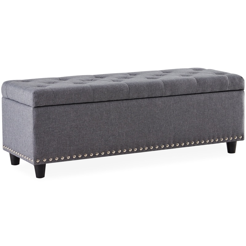 Belleze 48 Rectangular Gray Storage Fabric Ottoman Bench Tufted Footrest Lift Top
