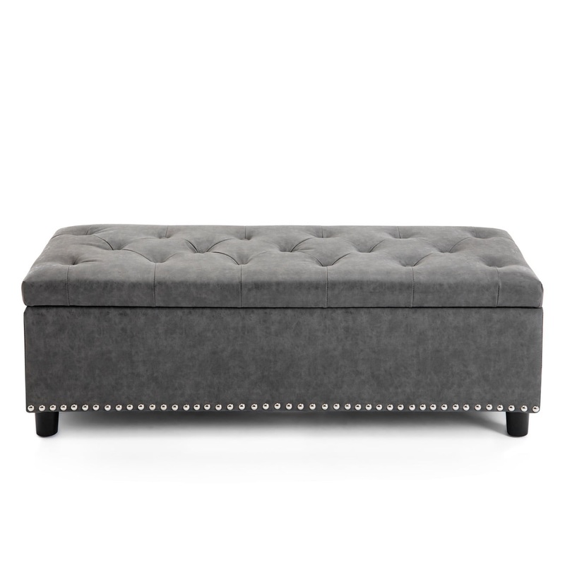 BELLEZE 48 Upholstered Faux Leather Bedroom Storage Ottoman Tufted Cushion Furniture