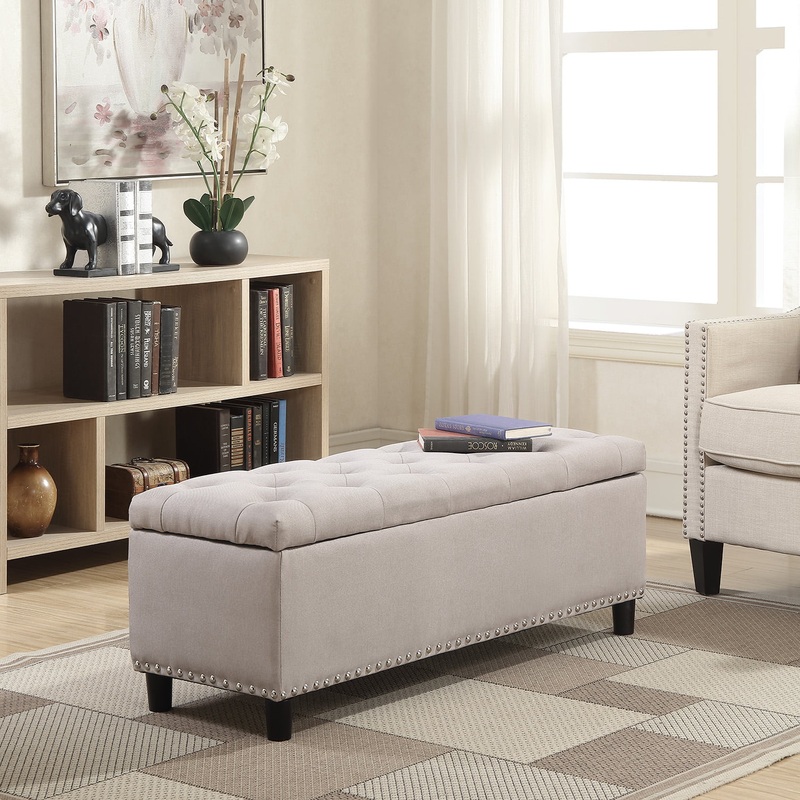 BELLEZE Button-Tufted Storage Ottoman Bench  Brentwood (Beige)