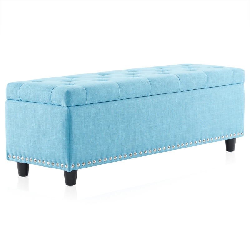 BELLEZE Button-Tufted Storage Ottoman Bench  Brentwood (Blue)