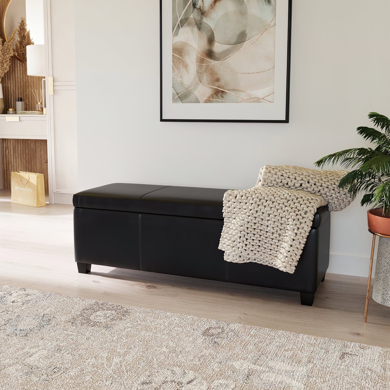 BELLEZE Storage Ottoman Bench Footstool  Amherst (Black)