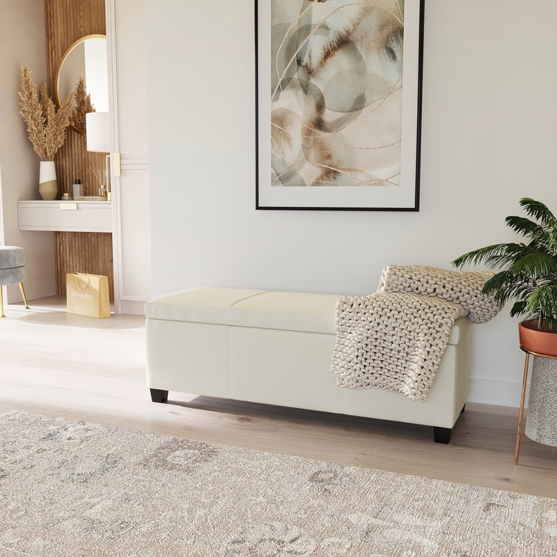 BELLEZE Storage Ottoman Bench Footstool  Amherst (Cream)