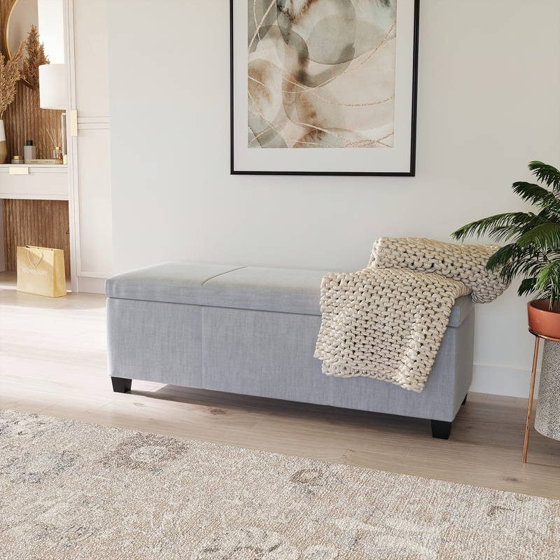 Belleze Storage Ottoman Bench Footstool  Amherst (Gray)