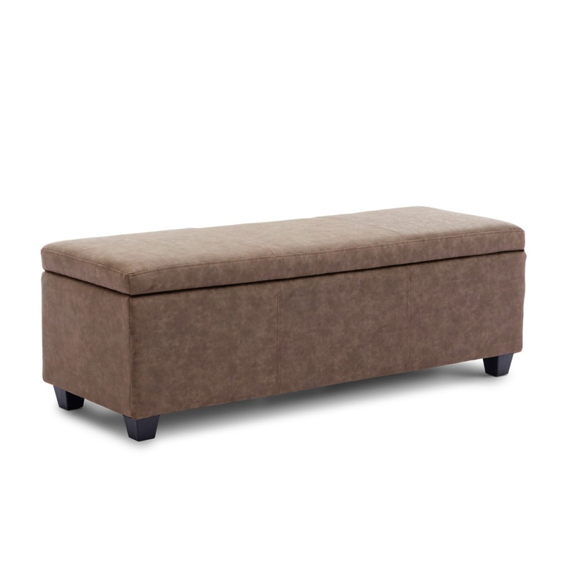 BELLEZE Storage Ottoman Bench Footstool  Amherst (Rustic Brown)