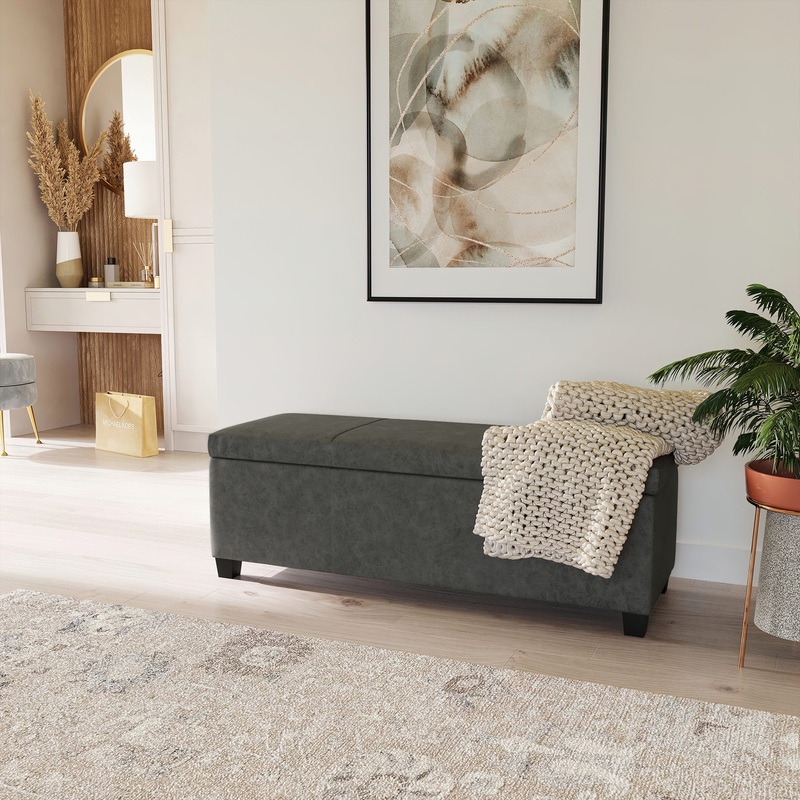 BELLEZE Storage Ottoman Bench Footstool  Amherst (Rustic Gray)