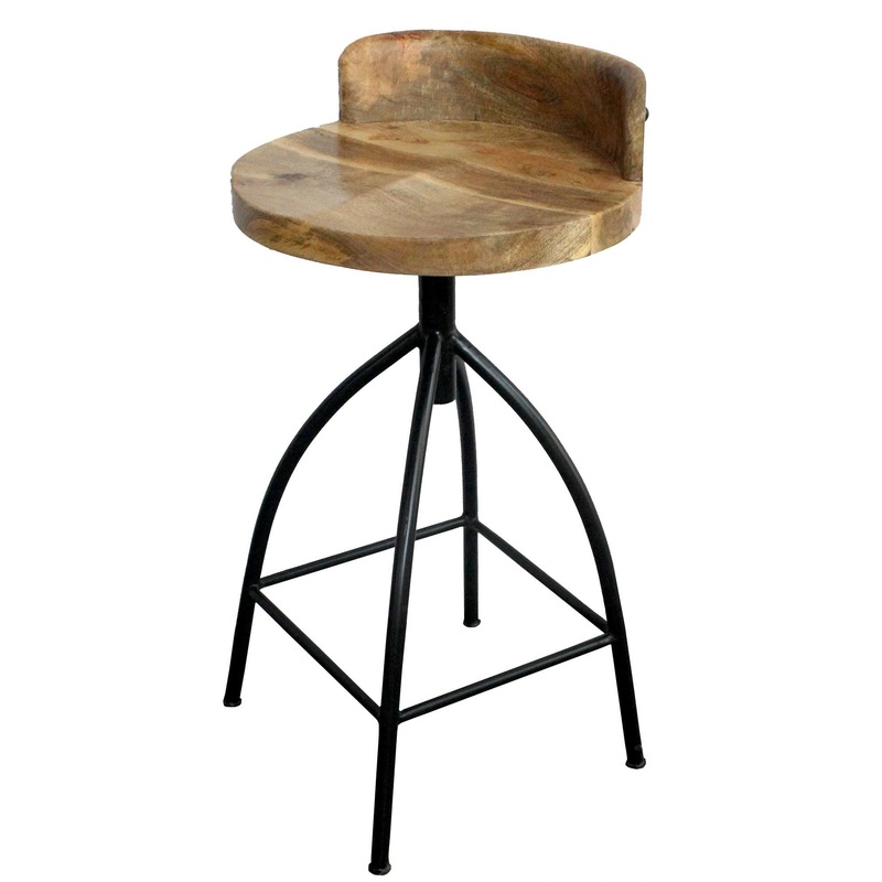 Benzara Industrial Style Adjustable Swivel Counter Height Stool with Backrest, Brown and Black 26-Inch (UPT-165867)