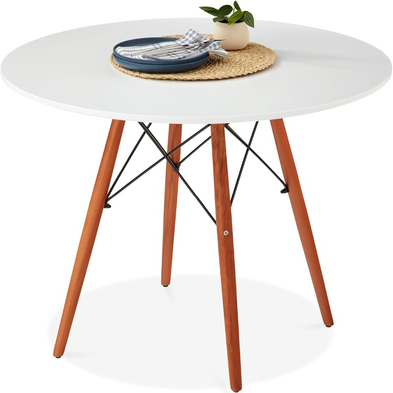 Best Choice Products 35.5in Round Dining Table, Compact Mid-Century Modern Table for 2-4, Home, Kitchen, Apartment w/Beech Wood Legs, Metal Frame  Black