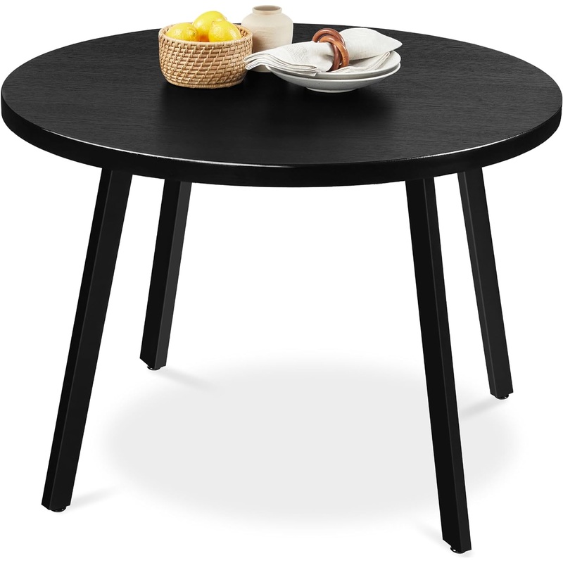 Best Choice Products 35.5in Round Mid-Century Modern Dining Table, Space-Saving Dinette for 2-4, Home, Kitchen, Apartment w/Steel Legs  Black