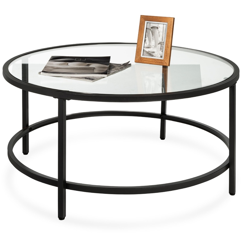 Best Choice Products 36in Round Tempered Glass Coffee Table for Home, Living Room, Dining Room  Black