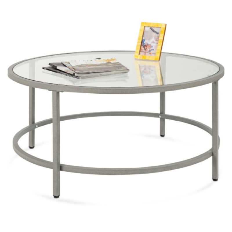 Best Choice Products 36in Round Tempered Glass Coffee Table for Home, Living Room, Dining Room  Gray