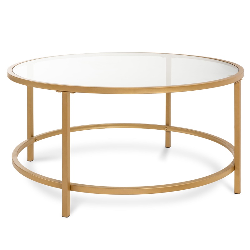 Best Choice Products 36in Round Tempered Glass Coffee Table for Home, Living Room, Dining Room w/ Satin Trim  Gold