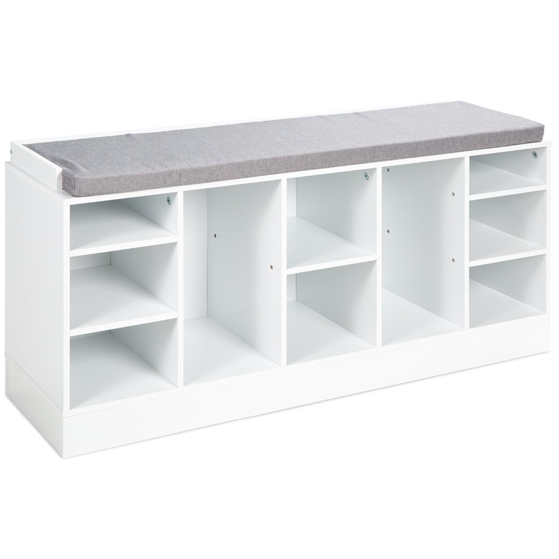 Best Choice Products 46in Shoe Storage Organization Rack Bench for Entryway, Bedroom w/ Padded Seat, 10 Cubbies  White
