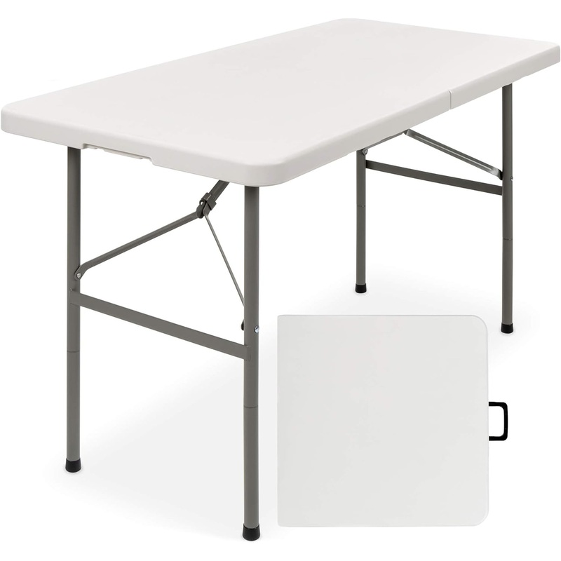 Best Choice Products 4ft Plastic Folding Table, Indoor Outdoor Heavy Duty Portable w/Handle, Lock for Picnic, Party, Camping  White