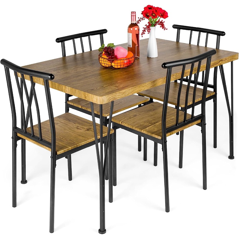 Best Choice Products 5-Piece Metal and Wood Indoor Modern Rectangular Dining Table Furniture Set for Kitchen, Dining Room, Dinette, Breakfast Nook w/ 4 Chairs  Drift Brown