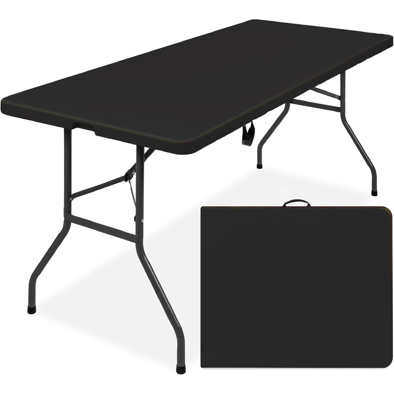 Best Choice Products 6ft Plastic Folding Table, Indoor Outdoor Heavy Duty Portable w/Handle, Lock for Picnic, Party, Camping  Black