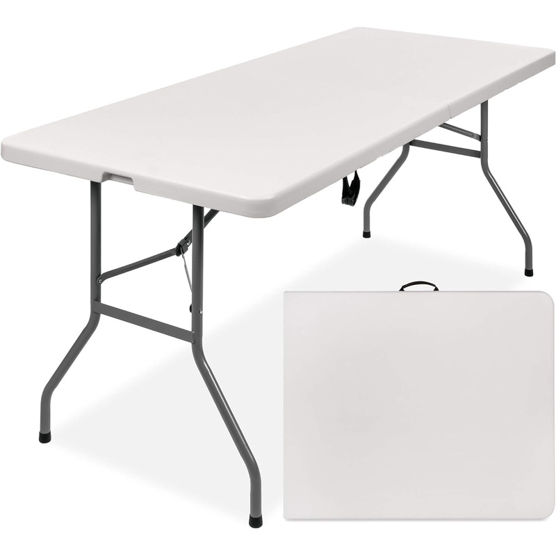 Best Choice Products 6ft Plastic Folding Table, Indoor Outdoor Heavy Duty Portable w/Handle, Lock for Picnic, Party, Camping  White