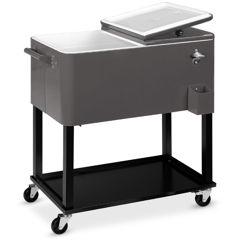 Best Choice Products 80qt Steel Rolling Cooler Cart w/ Bottle Opener, Catch Tray, Drain Plug, Locking Wheels  Gray