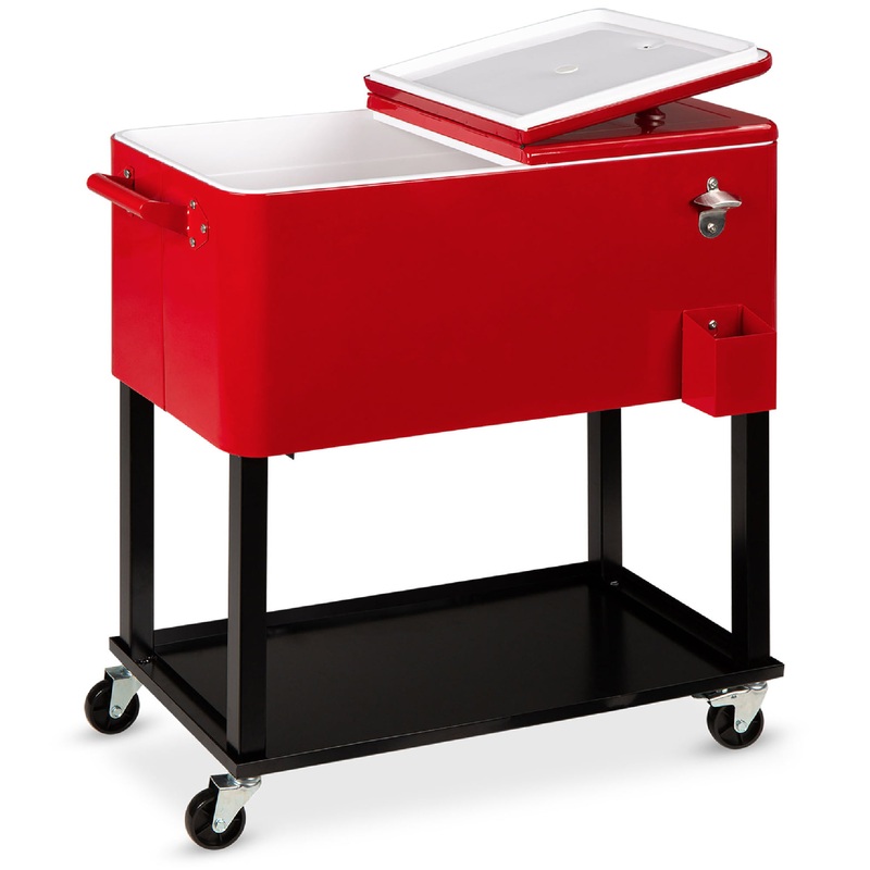 Best Choice Products 80qt Steel Rolling Cooler Cart w/ Bottle Opener, Catch Tray, Drain Plug, Locking Wheels  Red