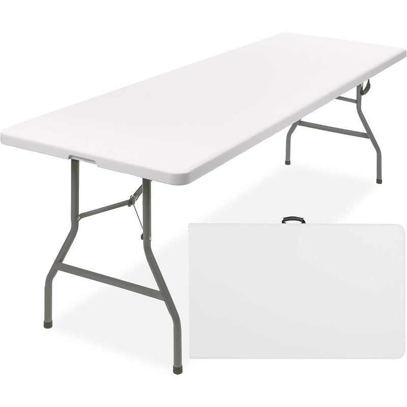 Best Choice Products 8ft Plastic Folding Table, Indoor Outdoor Heavy Duty Portable w/Handle, Lock for Picnic, Party, Pong, Camping  White