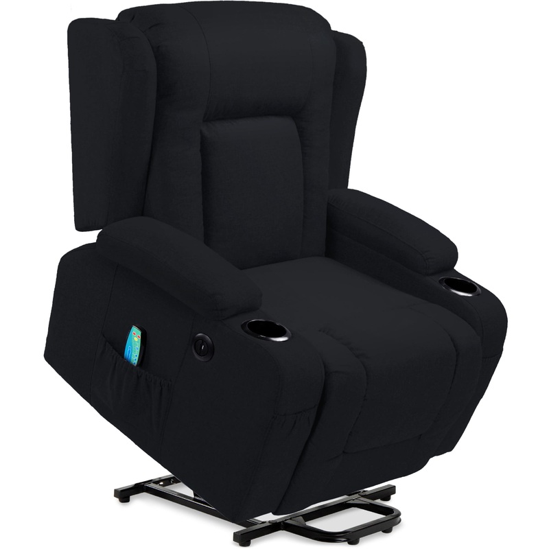 Best Choice Products Electric Power Lift Linen Recliner Massage Chair Furniture w/ USB Port, Heat, Cupholders  Black