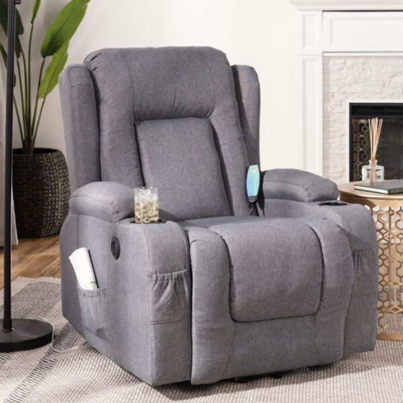 Best Choice Products Electric Power Lift Linen Recliner Massage Chair Furniture w/ USB Port, Heat, Cupholders  Blue
