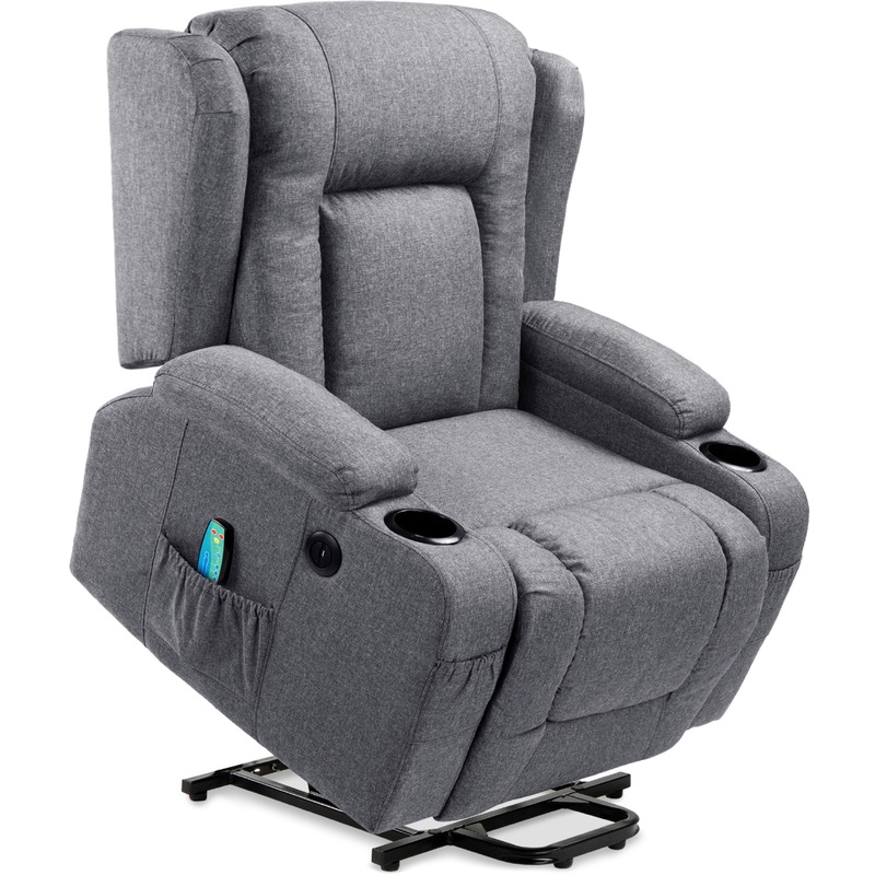 Best Choice Products Electric Power Lift Linen Recliner Massage Chair Furniture w/ USB Port, Heat, Cupholders  Gray