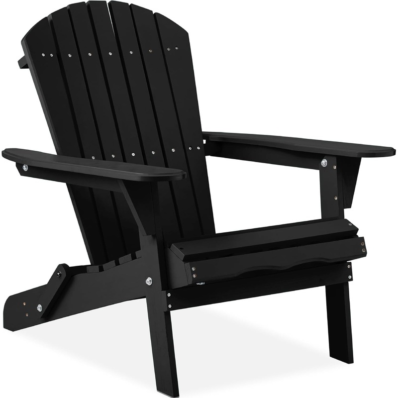 Best Choice Products Folding Adirondack Chair Outdoor Wooden Accent Furniture Fire Pit Lounge Chairs for Yard, Garden, Patio w/ 350lb Weight Capacity  Black