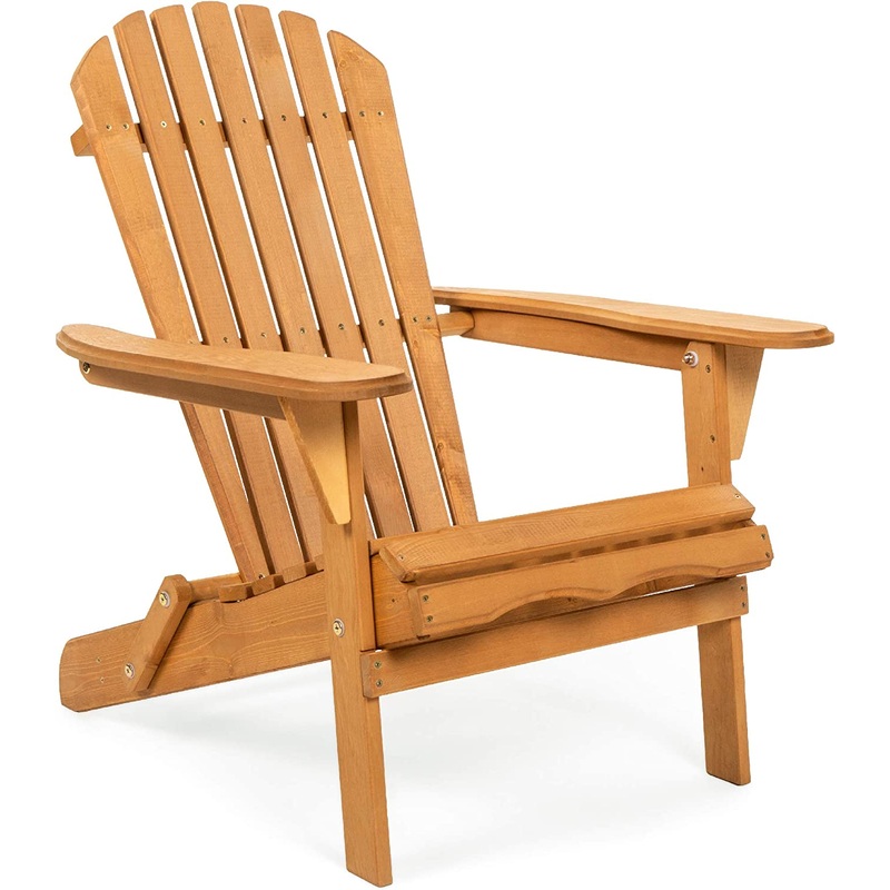 Best Choice Products Folding Adirondack Chair Outdoor Wooden Accent Furniture Fire Pit Lounge Chairs for Yard, Garden, Patio w/Natural Finish, 350lb Weight Capacity  Brown