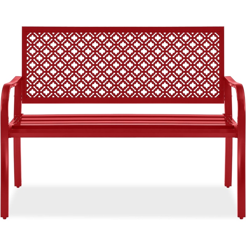 Best Choice Products Outdoor Bench 2-Person Metal Steel Benches Furniture for Garden, Patio, Porch, Entryway w/Geometric Backrest, 790lb Capacity  Mint Green