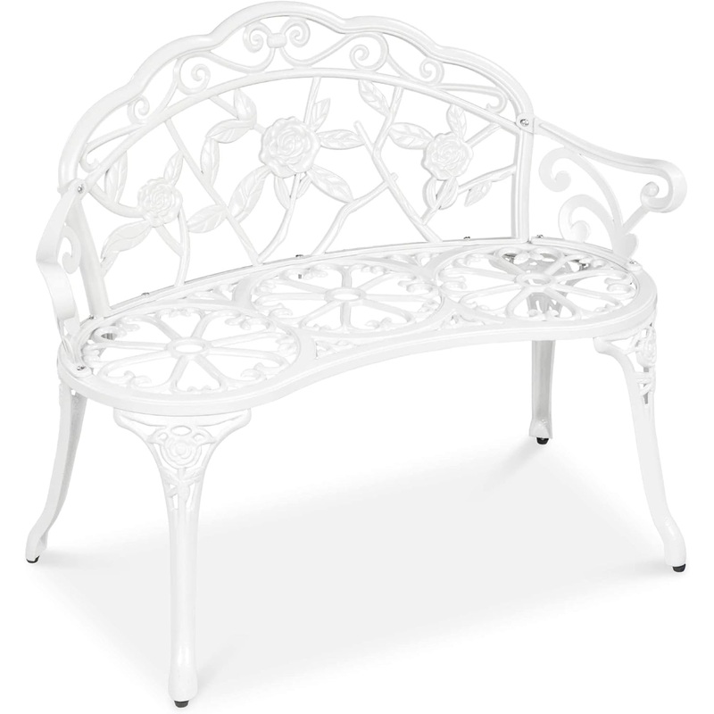 Best Choice Products Outdoor Bench Steel Garden Patio Porch Loveseat Furniture for Lawn, Park, Deck Seating w/Floral Rose Accent, Antique Finish  Black/Green
