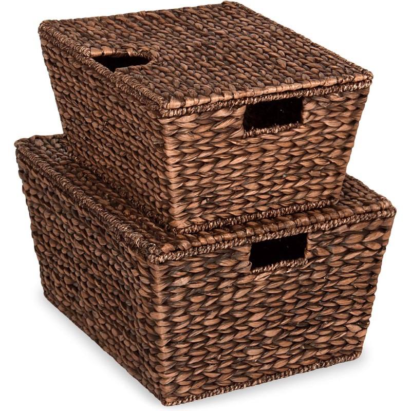 Best Choice Products Set of 2 XL Multipurpose Classic Water Hyacinth Chests Oversized Woven Tapered Storage Basket for Organization, Laundry, Decoration w/Attached Lid, Handle Holes