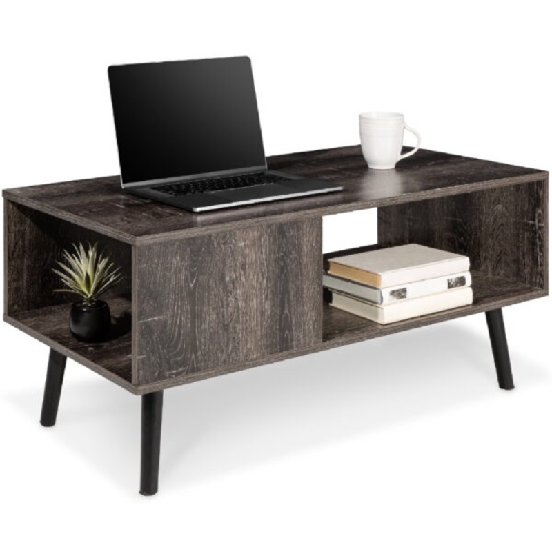 Best Choice Products Wooden Mid-Century Modern Coffee Accent Table Furniture w/ Open Storage Shelf  Black