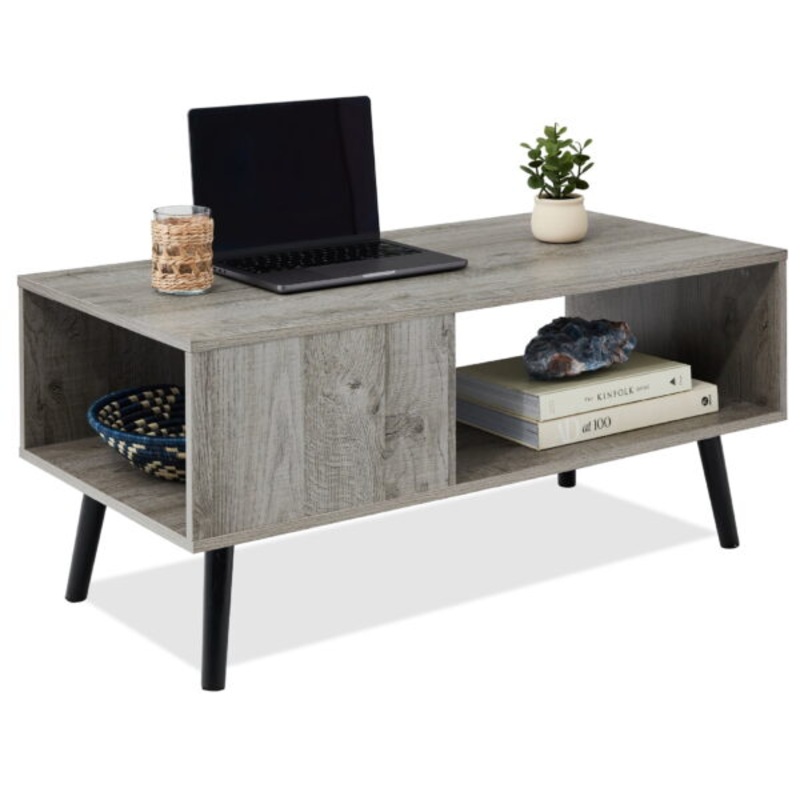 Best Choice Products Wooden Mid-Century Modern Coffee Accent Table Furniture w/ Open Storage Shelf  Gray