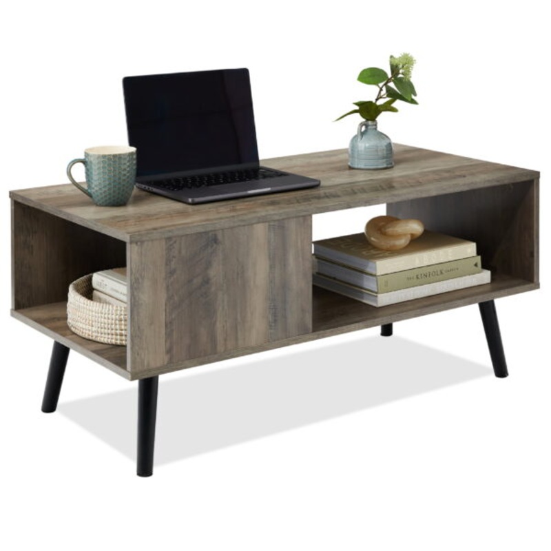 Best Choice Products Wooden Mid-Century Modern Coffee Accent Table Furniture w/ Open Storage Shelf  Gray Oak