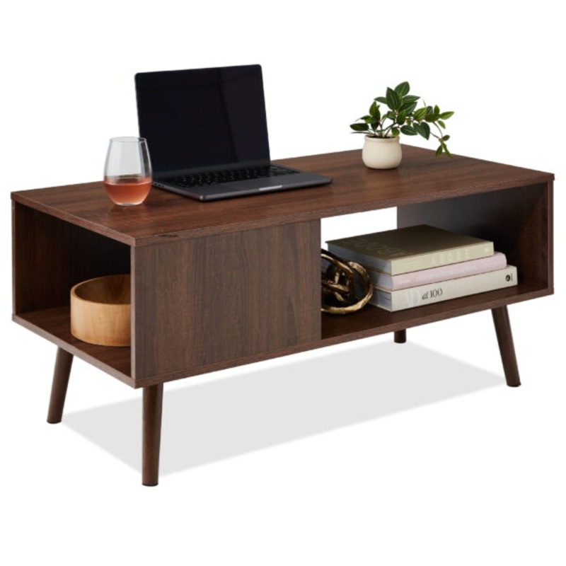 Best Choice Products Wooden Mid-Century Modern Coffee Accent Table Furniture w/ Open Storage Shelf  Walnut