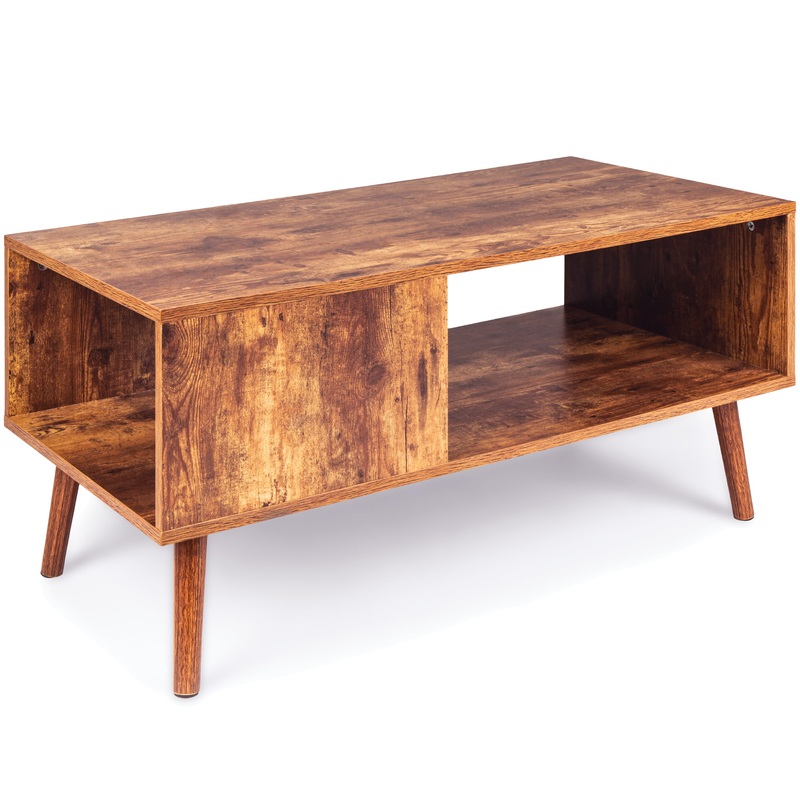 Best Choice Products Wooden Mid-Century Modern Retro Coffee Table, Indoor Furniture w/ Open Storage Shelf, Brown