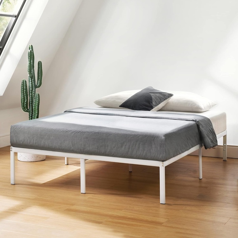 Best Price Mattress 14 Inch Metal Platform Bed Frame, Heavy Duty Steel Slats, White, Queen (SPSC-14WH-Q)