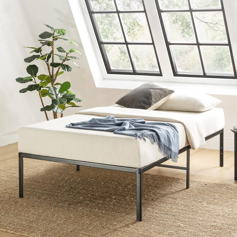 Best Price Mattress 16 Inch Metal Platform Bed Frame, Heavy Duty Steel Slats, Black, Twin
