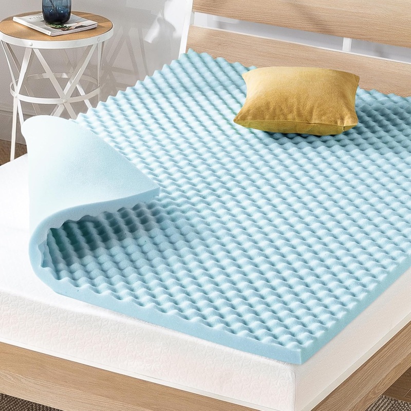 Best Price Mattress 2 Inch Egg Crate Memory Foam Mattress Topper, Cooling Gel Infusion, King, Blue
