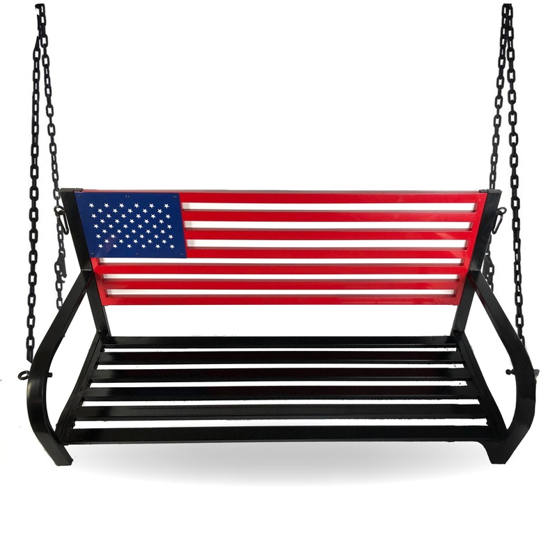 Backyard Expressions American Flag Outdoor Porch Swing w Hanging Chains  Red, White, Blue