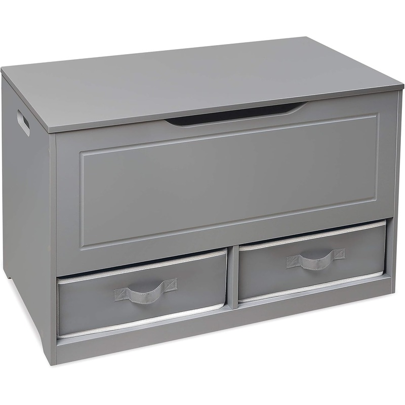 Badger Basket Kids Up & Down Toy Box and Organizer with Two Reversible Fabric Bins  Gray