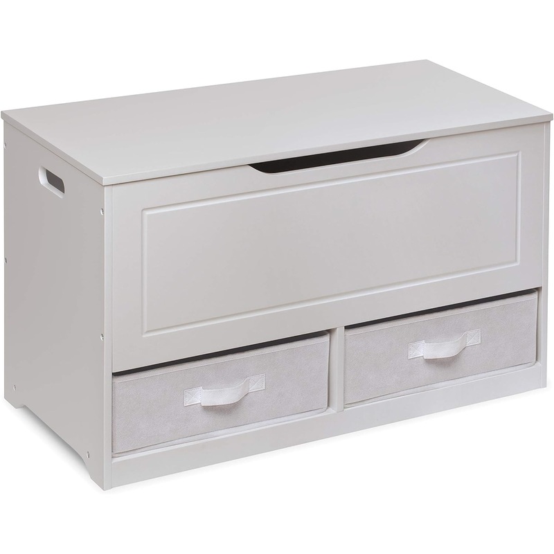 Badger Basket Kids Up & Down Toy Box and Organizer with Two Reversible Fabric Bins  White