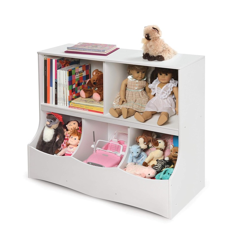 Badger Basket Multi-Bin Toy Storage Organizer and Book Shelf for Kids  Fresh White