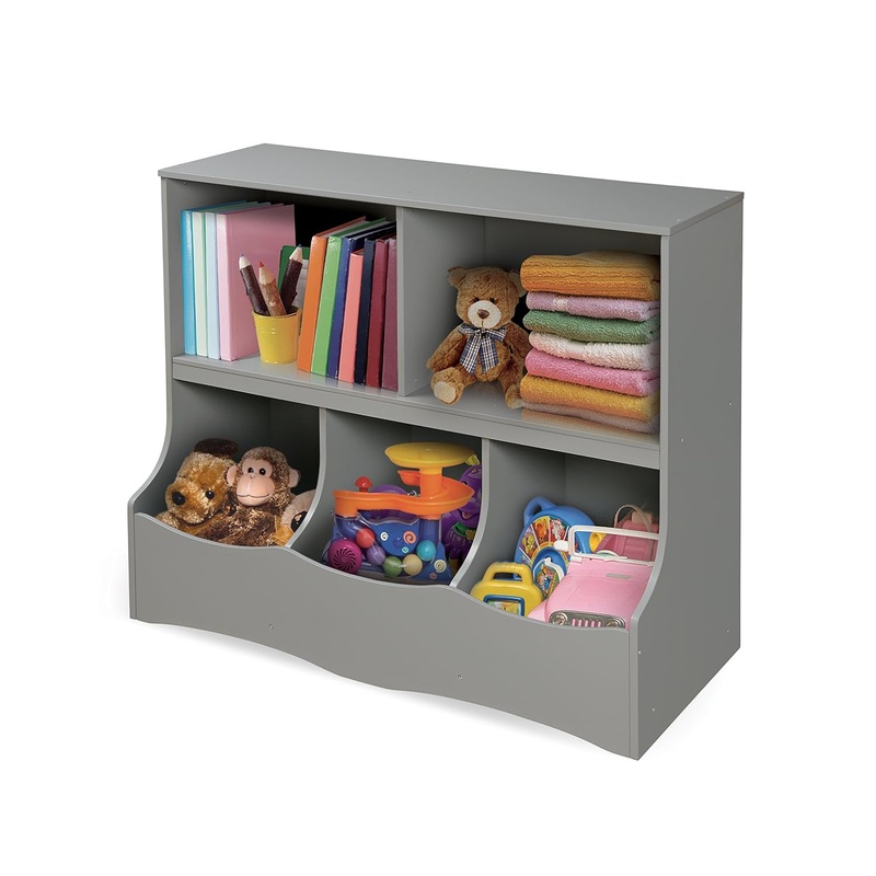 Badger Basket Multi-Bin Toy Storage Organizer and Book Shelf for Kids  Gray