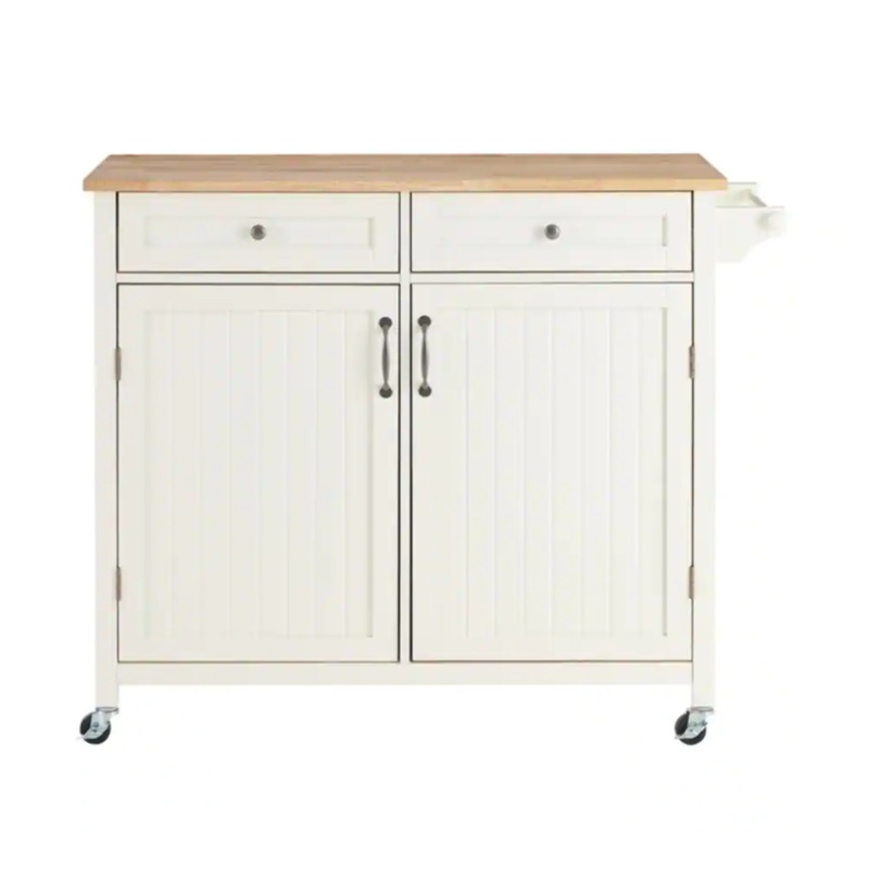 Bainport Ivory Kitchen Cart with Butcher Block Top