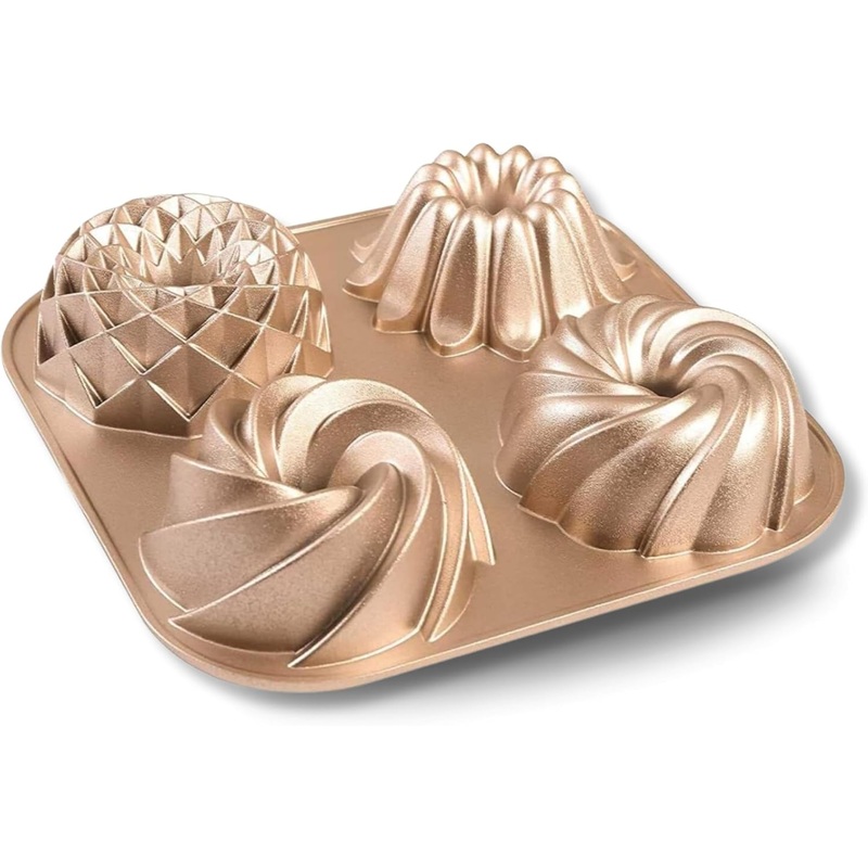 Bakers Secret Nonstick Fluted Cake Pan, Heavy Duty Die Cast Aluminum Fluted Cake Baking Pans, 2 Layers Non-stick Coating For Easy Release  The Cast Aluminum Collection (4mini Loves)