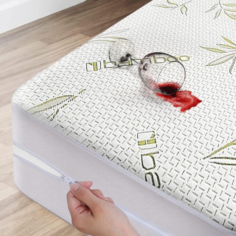 Bamboo Cooling Mattress Protector with Zipper  100% Waterproof Twin Size Mattress Cover  Ultra Soft Jacquard Fabric Breathable Noiseless Mattress Pad Covers  Zippered Mattress Encasement